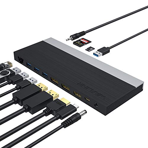 WAVLINK USB C Docking Station,13-in-1 Triple Display Type C Hub Adapter with HDMI,2 DisplayPort,Ethernet,4 USB 3.0,USB-C,SD/TF Card Reader,Phone Jack,DC Jack, PD 100W for Mac Windows and More - color: HDMI+2 DP+100W PD