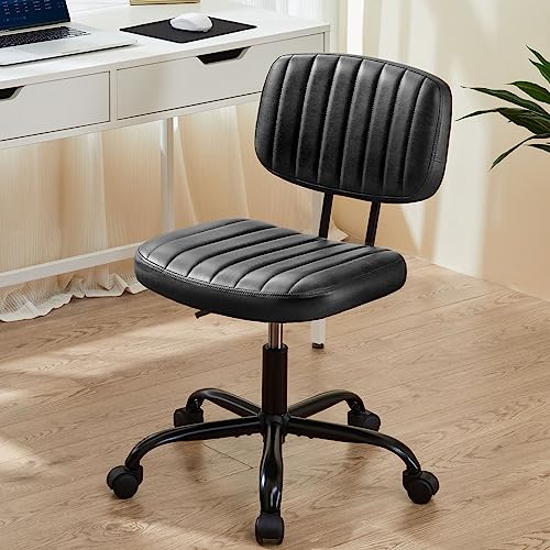 Sweetcrispy Office Desk Chair, Small Home Vanity Chair, Lumbar Support - color: Dark Black