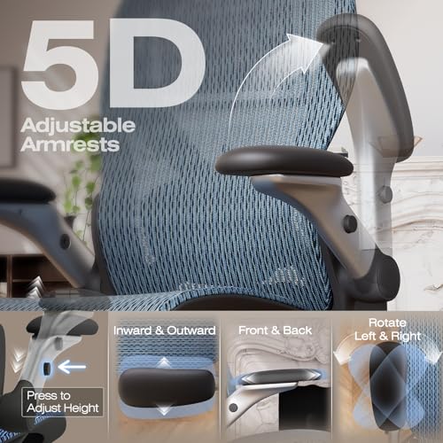X100 Ergonomic Mesh Office Chair with Footrest, Big and Tall Home Desk Chair with 5D Flip-Up Arms, Adjustable 3D Lumbar Support, Gaming & Executive Computer Chair (Oaxaca Blue) - color: Oaxaca Blue