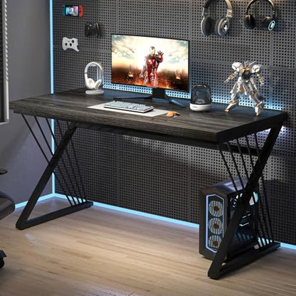 Modern Home Office Desks, Rustic Wood and Metal Computer Desk, Industrial Writing Study Gaming Table for Living Room Bedroom, Dark Gray, 47 Inch - color: Dark Gray, size: 47 Inch