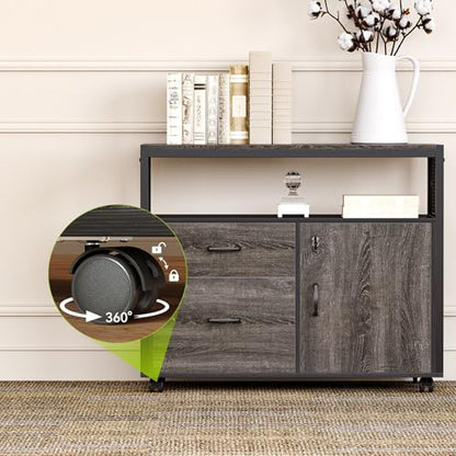 LITTLE TREE 63-Inch Office Desk with 31.5-Inch Lateral File Cabinet, Study Writing Desk Computer Desk for Home Office - color: Grey
