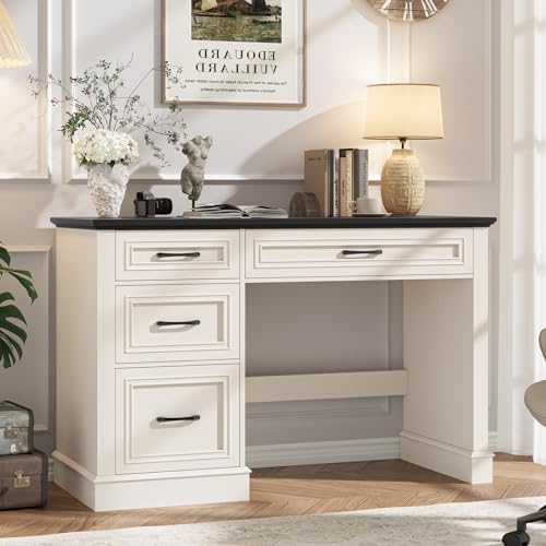 Halitaa Farmhouse 47" Executive Desk with 3 Drawers, Black | Workstation Computer Desk with Adjustable File Drawer for Home Office, Study.