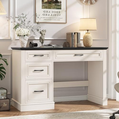 Halitaa Farmhouse 47" Executive Desk with 3 Drawers, Black | Workstation Computer Desk with Adjustable File Drawer for Home Office, Study.