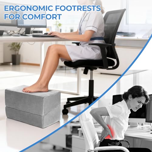 3-Level Adjustable Foot Rest for Under Desk at Work, Grey, 17x11.2x17 Inch | Ergonomic High-Density Foam Footstool Footrest Pillow with Crystal Velvet & Washable Cover for Office/Home/Game Chair - color: Gray