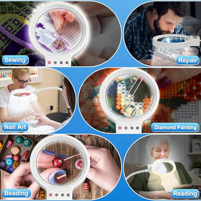 10X 30X Magnifying Glass with Light and Stand, LED Desk Lamp for Close Work - color: White