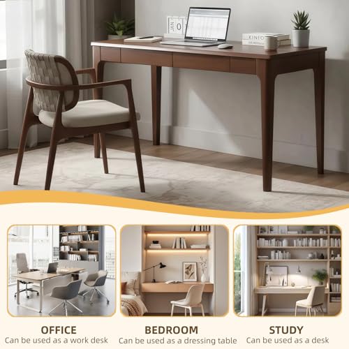 KEIKI Solid Wood Writing Desk with Drawers, 47" Computer Desk for Home Office Work, Study, Walnut - color: Walnut