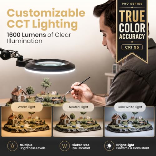 Neatfi Pro Series Bifocal LED Magnifying Lamp – True Color Accuracy (CRI 95) | 7-Inch Acrylic Lens | 2.25x/6x Magnification | 168 LEDs | CCT | Professional Magnifier Lamp (Black, CCT with Clamp) - color: Black, size: CCT with Clamp