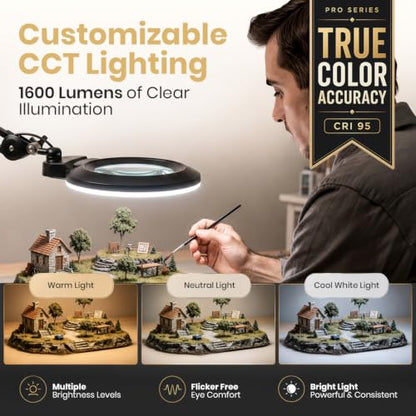 Neatfi Pro Series Bifocal LED Magnifying Lamp – True Color Accuracy (CRI 95) | 7-Inch Acrylic Lens | 2.25x/6x Magnification | 168 LEDs | CCT | Professional Magnifier Lamp (Black, CCT with Clamp) - color: Black, size: CCT with Clamp