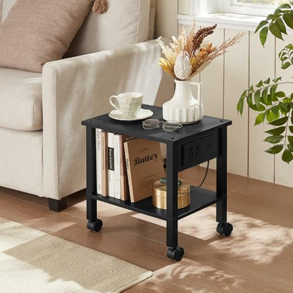 YUFAM 2 Tier Under Desk Printer Stand with Charging Station, Black - color: Black, size: 11.8"D×15.7"W×15.3"H(With USB)