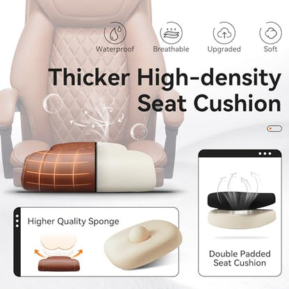 Office Chair, Executive Leather Chair Adjustable High Back, Ergonomic Computer Desk Chair Lumbar Support, Big and Tall Office Chair with Footrest, Comfy Reclining Chair for Home Office - color: Brown, style: With Footrest