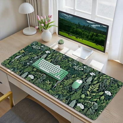 iCasso Desk Mat, Big Desk Pad,XXL Gaming Mouse Pad, Dark Green | 35.4x15.7in Mouse Pad for Desk Rubber Base Mousepad with Stitched Edges,Keyboard Mouse Mat - color: A-green Grass