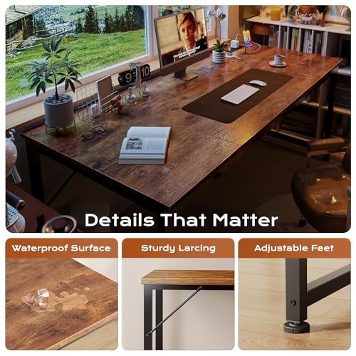 PRAISUN 63 X 30 Inch Extra Deep Desk with Power Outlets - color: Rustic Brown, size: 63*29.5 inch