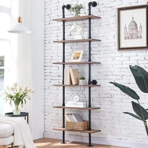 Hombazzar Industrial Pipe Bookshelf,6 Tier Pipe Shelving for Living Room