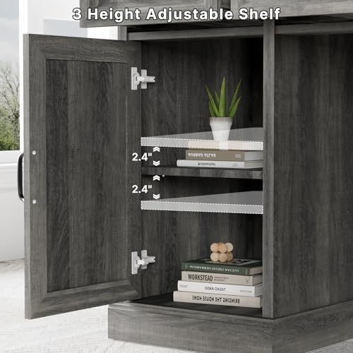 Tradare 58" Farmhouse Executive Desk, Wood Home Office Desk with Drawers & File Cabinet, Embossed Texture Storage Organizer Computer Desk for Working, Studying, Writing, Gray