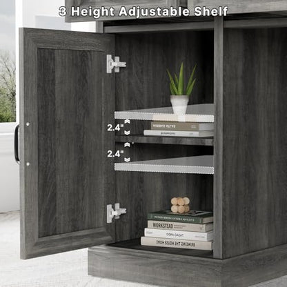 Tradare 58" Farmhouse Executive Desk, Wood Home Office Desk with Drawers & File Cabinet, Embossed Texture Storage Organizer Computer Desk for Working, Studying, Writing, Gray