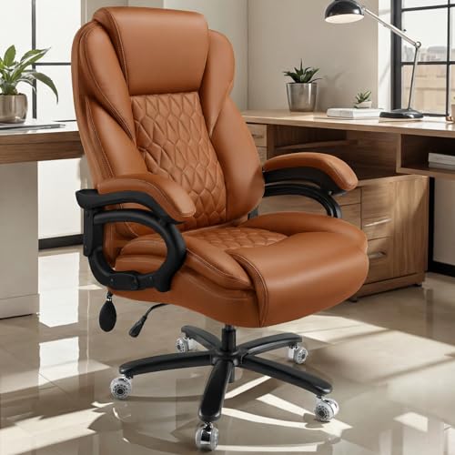 600lbs Big and Tall Office Chair with Pocket Spring Cushion, Heavy Duty Office Chair for Low Back Pain Relief, Large Executive Office Chair (Classic, Yellow) - color: Yellow