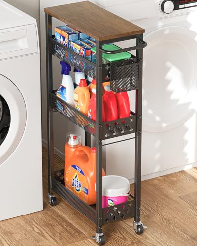 XYZLVSI 4 Tier Slim Storage Cart Laundry Room Organizer for Small Space - color: Black
