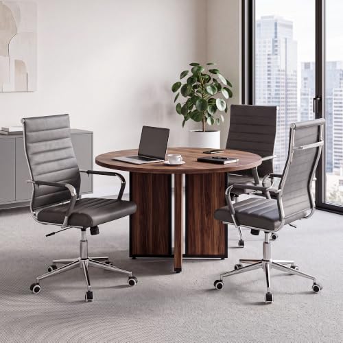 Okeysen Ergonomic Office Desk Chair, Modern PU Leather Conference Room Table Chairs Ribbed, High Back Executive Swivel Rolling Chair for Home, Office (Grey-Ribbed) - color: Grey-ribbed
