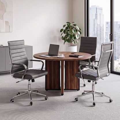 Okeysen Ergonomic Office Desk Chair, Modern PU Leather Conference Room Table Chairs Ribbed, High Back Executive Swivel Rolling Chair for Home, Office (Grey-Ribbed) - color: Grey-ribbed