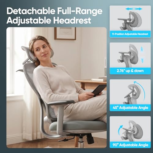 Ergonomic Mesh Office Chair, Desk Chairs with Adjustable Lumbar Support, 4D Flip-up Arms & 3D Headrest, Comfy High Back Breathable Mesh Computer Chair for Home Office, 400lbs (Grey) - color: Grey