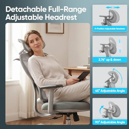 Ergonomic Mesh Office Chair, Desk Chairs with Adjustable Lumbar Support, 4D Flip-up Arms & 3D Headrest, Comfy High Back Breathable Mesh Computer Chair for Home Office, 400lbs (Grey) - color: Grey