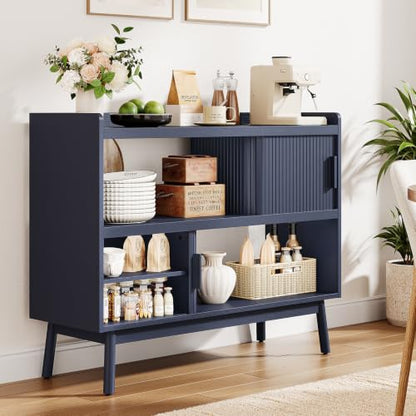 ONBRILL 44" Sideboard Buffet Cabinet with Outlet & Sliding Door, Blue - color: Blue, size: 44"