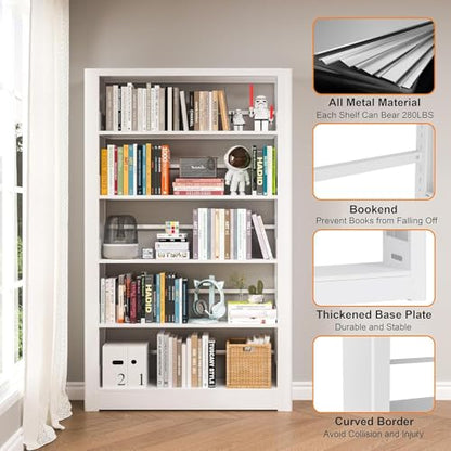 Heavy-Duty Expandable Metal Bookshelf,69"H Large Adjustable Shelves - color: White, size: 69"H*36"W