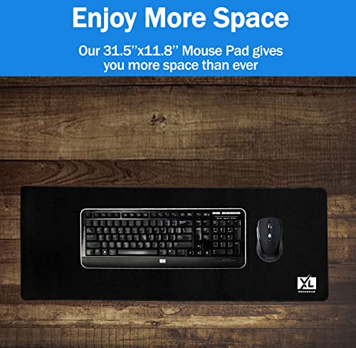XL Mouse Pad - Large Extended Gaming Desk Mousepad (800x300x3mm) - Nonslip Rubber Base and Water Spill Resistant Desktop Keyboard Mouse Mat - Anti-Fray Cloth - Black - size: X-Large (31.5"x12")