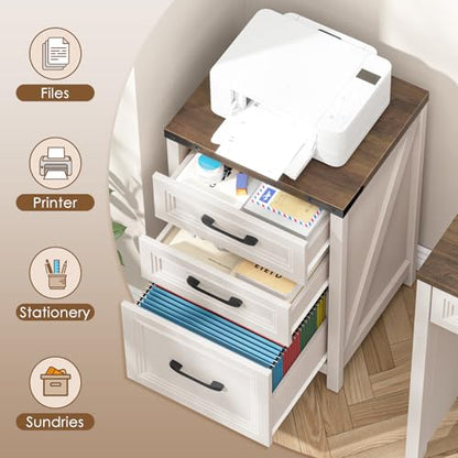 3 Drawer Vertical File Cabinet, Wood Farmhouse Cabinet, White and Brown - color: White and Brown, size: 3 Drawers