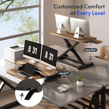 FLEXISPOT Standing Desk Converter 42" Extra Large Desk Riser, Spacious Desktop Riser Sit Stand Computer Workstation with Wide Keyboard Tray, Ergonomic Height Adjustable Stand Up Desk Converter, Black - color: Rustic, size: 42"