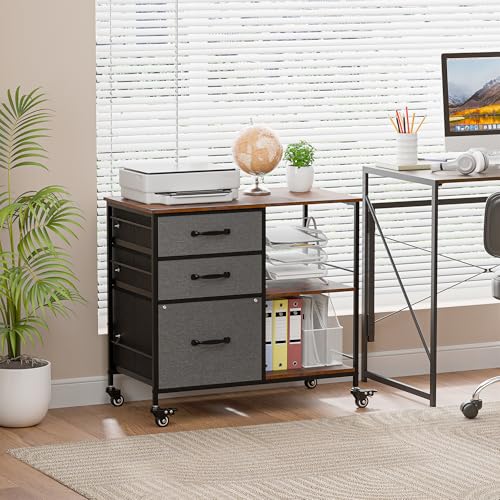 ZENY Lateral File Cabinet with 3 Drawers, Mobile File Cabinet Printer Stand, Rolling Fabric Lateral Filing Cabinet for Office Home Small Space (Grey) - color: Grey
