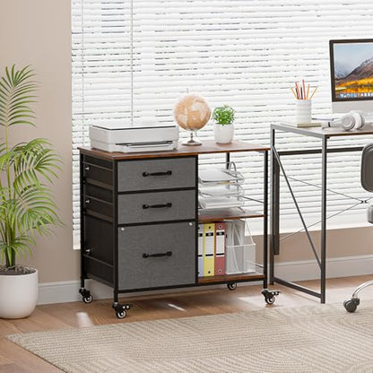 ZENY Lateral File Cabinet with 3 Drawers, Mobile File Cabinet Printer Stand, Rolling Fabric Lateral Filing Cabinet for Office Home Small Space (Grey) - color: Grey