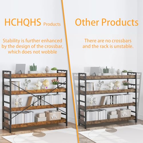 HCHQHS 4 Tier Bookshelf, Adjustable Industrial Bookcase, Vertical Tall Book Shelf, Wood and Black Metal Open Bookshelves for Home Office, Living Room, Bedroom - color: Rustic Brown, size: 4-Tier (47"W x 44"H)