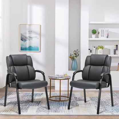 CLATINA Leather Guest Chair with Padded Arm Rest for Reception Meeting Conference and Waiting Room Side Office Home Black 2 Pack - color: Black, size: 2 Pack