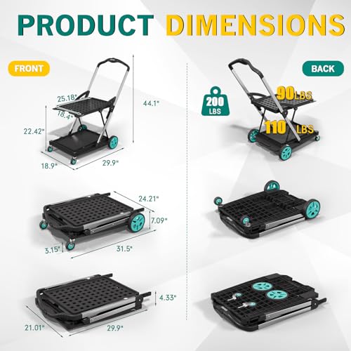 Beyond Collapsible Shopping Cart on Wheels, Shopping Cart with 2 Storage Crates, 2-Tier Multi Functional Utility Cart for Grocery/Warehouse/Office/Supermarket - Blue