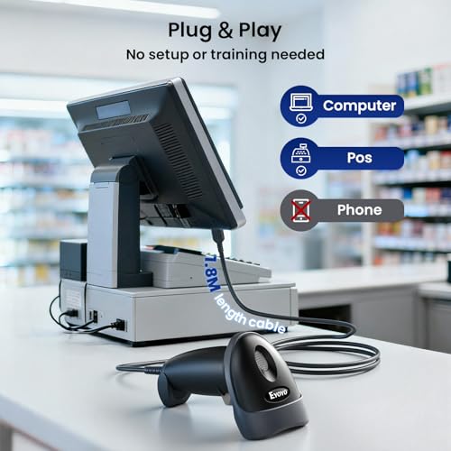 Eyoyo USB Handheld 2D QR Code Scanner PDF417 Data Matrix Barcode Scanner | Wired Automatic Bar Code Reader, Long USB Cable, for POS Mobile Payment, Supermarket, Warehouse - color: Gray