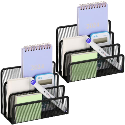 2 Pieces Desk Mail Organizer, Metal Mesh Small File Holders Letter Organizer, Bill/Document/Filing/Folders/Paper Organizer for Desktop (BLACK-2PCS) - color: BLACK-2PCS