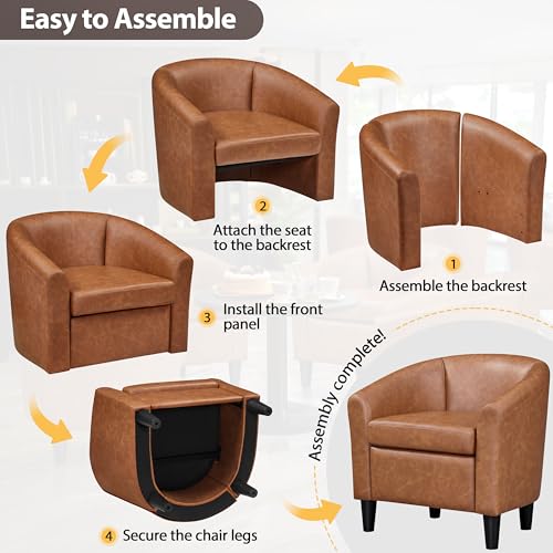 Topeakmart Faux Leather Accent Chair Set of 2, 300 lb Cap, Brown | Set of 2 PU Leather Barrel Chairs, U-shaped Backrest, Foam Seat, 18" Seat Height, Solid Wood Legs - color: Brown, size: Set of 2