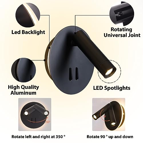ZEROUNO Hardwired Sconces Wall Mounted Reading Lights with Switch LED Wall Lighting for Bedroom Bedside Lamps (Black) - color: Black