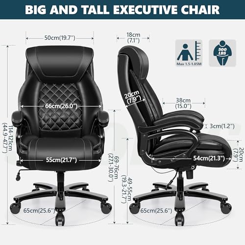 Big and Tall 500lbs Office Chair,Heavy Duty Large PU Leather Executive Desk Chair with Wide Seat, Adjustbale Ergonomic Lumbar Support High Back Rocking Computer Chair for Heavy People - color: Black