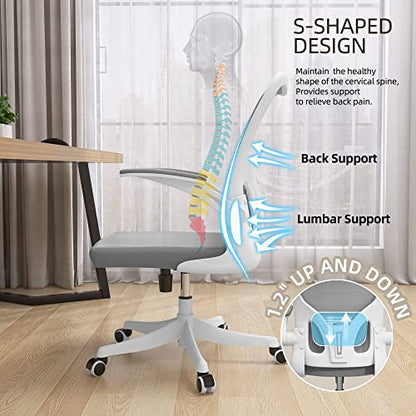Monhey Ergonomic Office Chair, 90°-125° Tilt Back Home Desk Chair with 360° Swivel & Mute Wheels, High Back Mesh Computer Chair for Adults with Lumbar Support, 330 LBS Capacity (01White+Gray) - color: 01white+gray