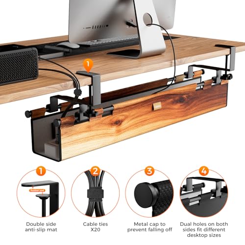 No Drill Thickened Under Desk Cable Management,38.5In,Wood-Grain - color: Wood-Grain