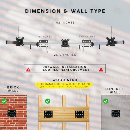 X-ROB Triple Monitor Wall Mount – Premium Aluminum 3 Arm Bracket for 15–32 Inch Screens, Dual Wall Anchors for Maximum Stability, Full Motion with 360° Rotation, VESA 75x75/100x100, Cable Management