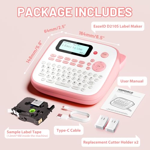 D210S Pink Label Maker Machine with-Tape, Portable Kids Label Maker - color: Pink