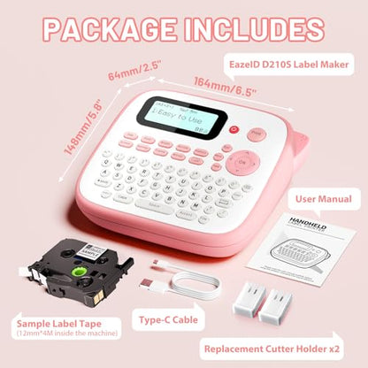 D210S Pink Label Maker Machine with-Tape, Portable Kids Label Maker - color: Pink