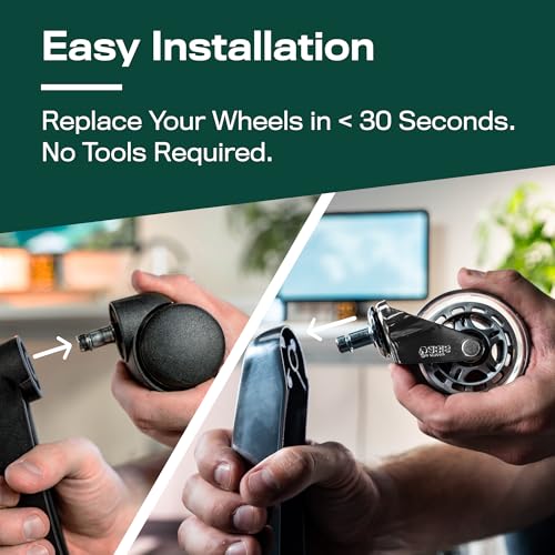 The Office Oasis Original Roller Style Office Chair Wheels (As Seen On PBS) - Smooth & Quiet Casters - Safe for Hardwood Floors & Carpet - Easy Install with Universal Fit - Set of 5 - Silver - color: Silver