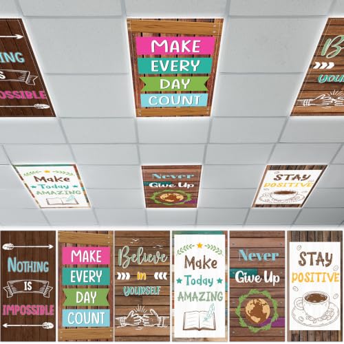 QOUBAI 6PCS Fluorescent Light Covers, 4x2 Feet Magnetic Light Cover Fluorescent Lights Shade Panel Positive Inspirational Ceiling Lights Filters for Office Classroom Home Drop Ceiling Farmhouse - color: Farmhouse