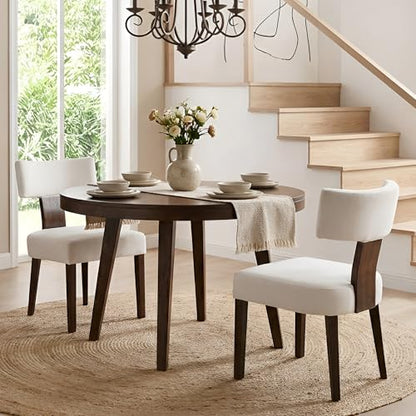 Mid Century Modern Dining Chairs, Farmhouse Velvet Upholstered Accent Chair Curved Backrest Kitchen Chairs Set of 2, with Hardwood Frame, Cream, Velvet-beige - color: Cream Curved