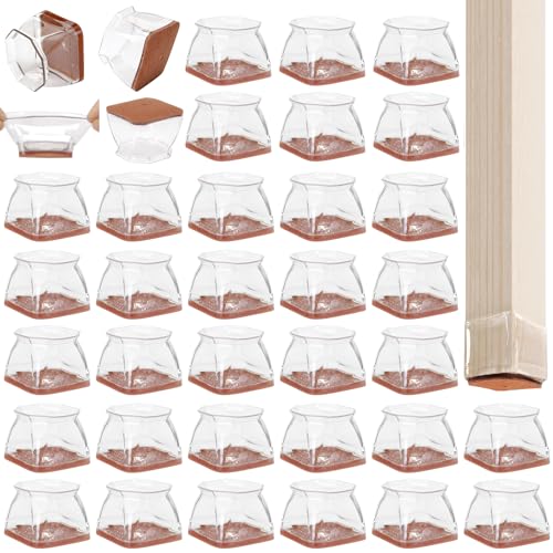 CHUNZEXI 36 Pack Square Chair Leg Floor Protectors for Hardwood Floors, Silicone Felt Covers Pads Caps, Protect Wood Furniture Feet Floors Noise Reduce and Scratch (Square X-Lager) - color: Clear-36pack, size: Square XL