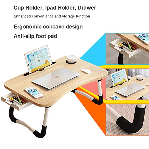 23.6" Lap Desk with Storage Drawer, Holders for Cup and Tablet - color: Walnut